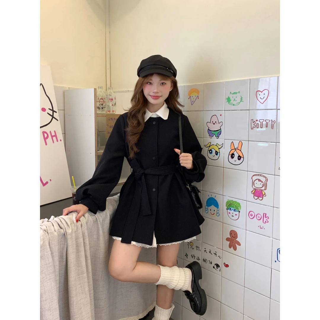 女装短款风衣外套女2025春秋显瘦灯笼袖小个子大衣爆款短外套