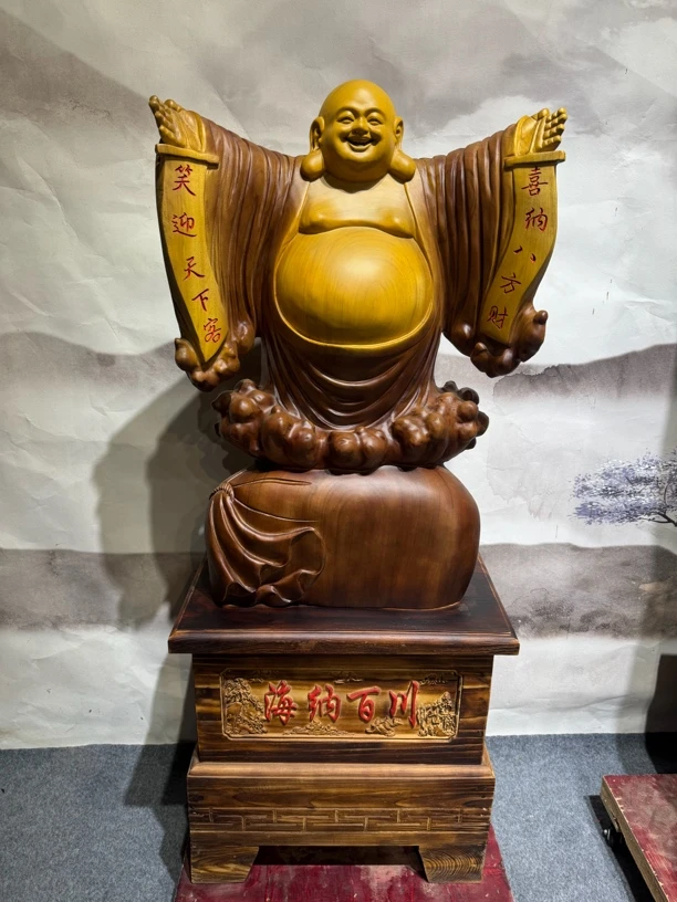 弥勒佛香樟木整木雕刻