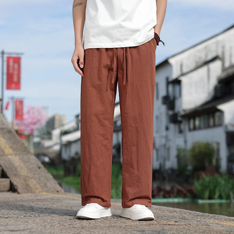 中国风亚麻透气大码休闲裤男士2025夏季新款休闲百搭棉麻直筒裤