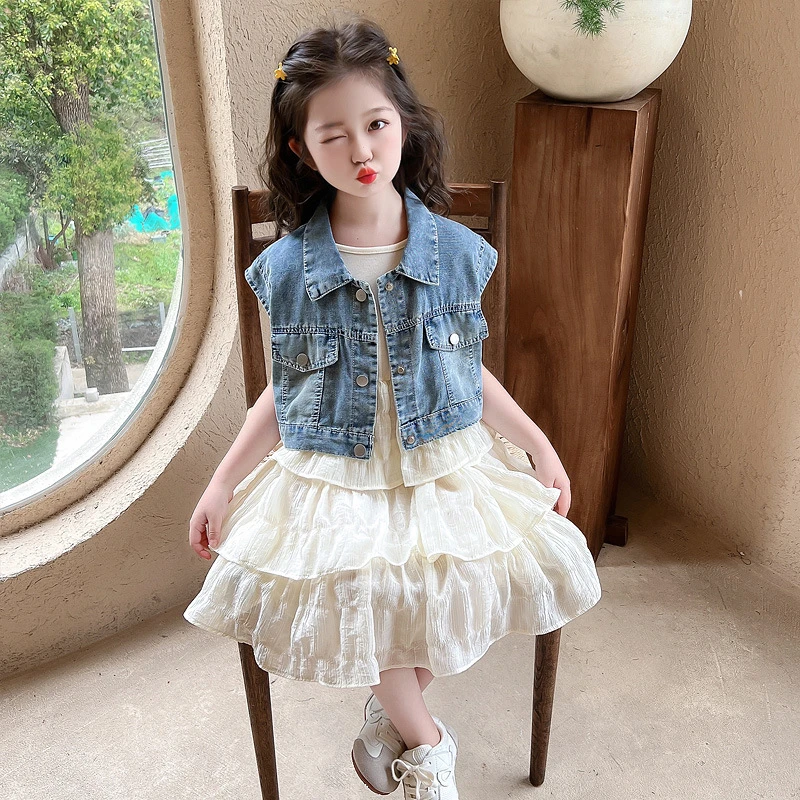 韩式女童牛仔马甲背心裙套2025夏季新款两件套洋气网红童