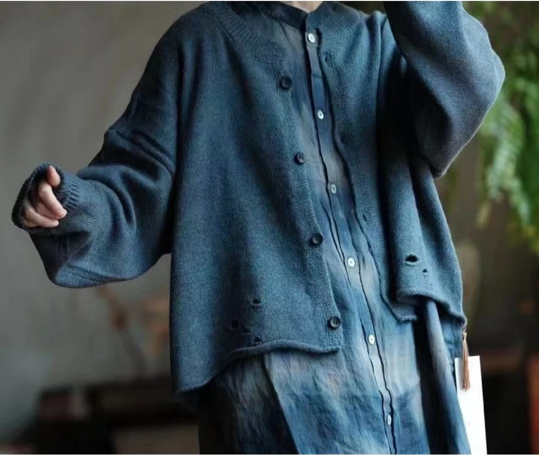 【四季青非霏】2023秋季休闲圆领宽松韩版百搭长袖网红针织衫07213