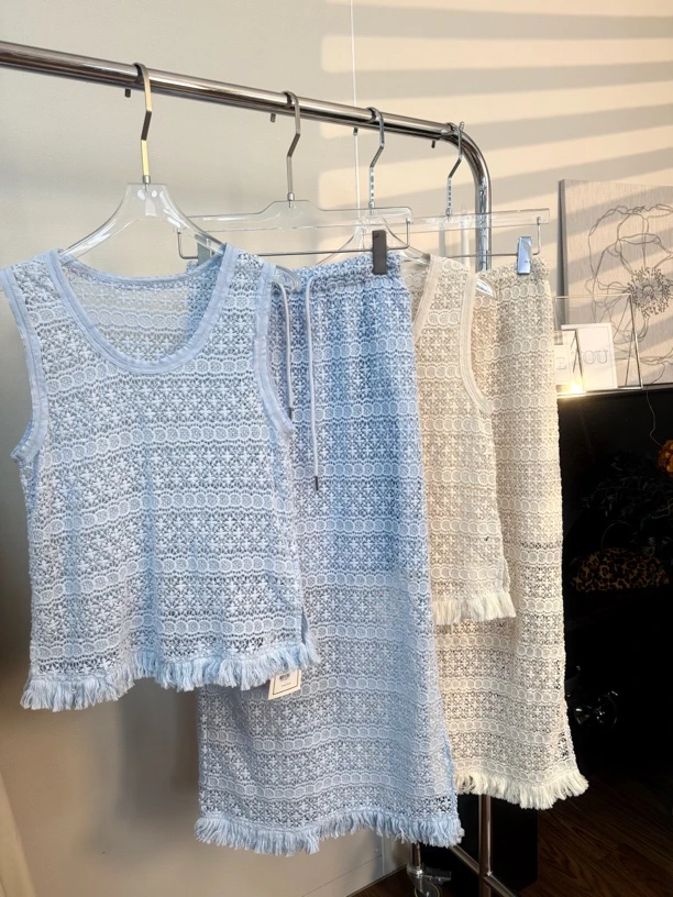 【XI.MU】重工蕾丝流苏背心+半身裙两色套装82078