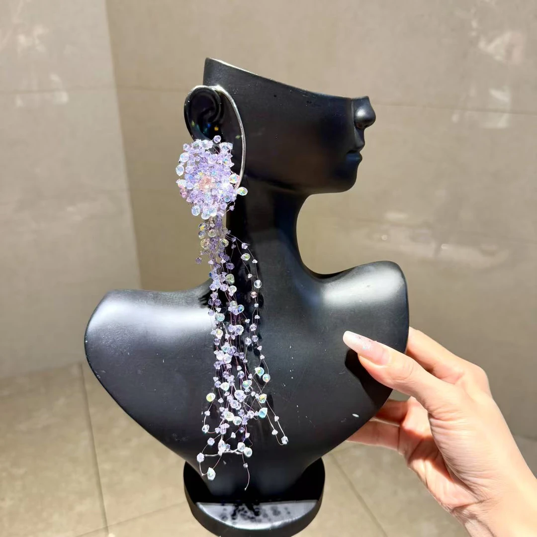 非金属合成锆石耳饰 【莫奈海之星】紫植物物语耳挂设计优雅大方款