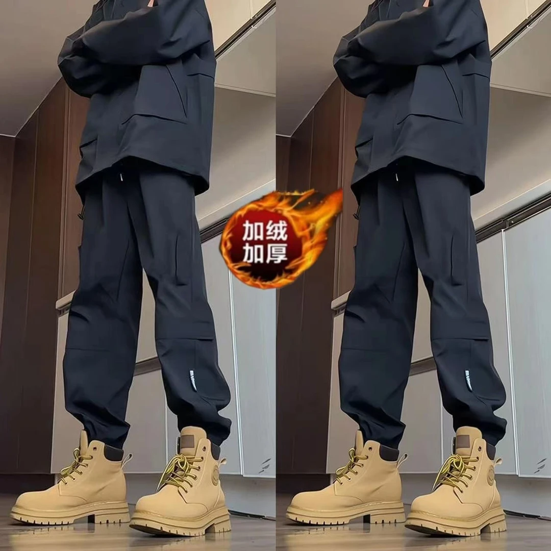 防风防水冲锋裤秋冬男士宽松潮牌加绒休闲裤机能工装裤男款