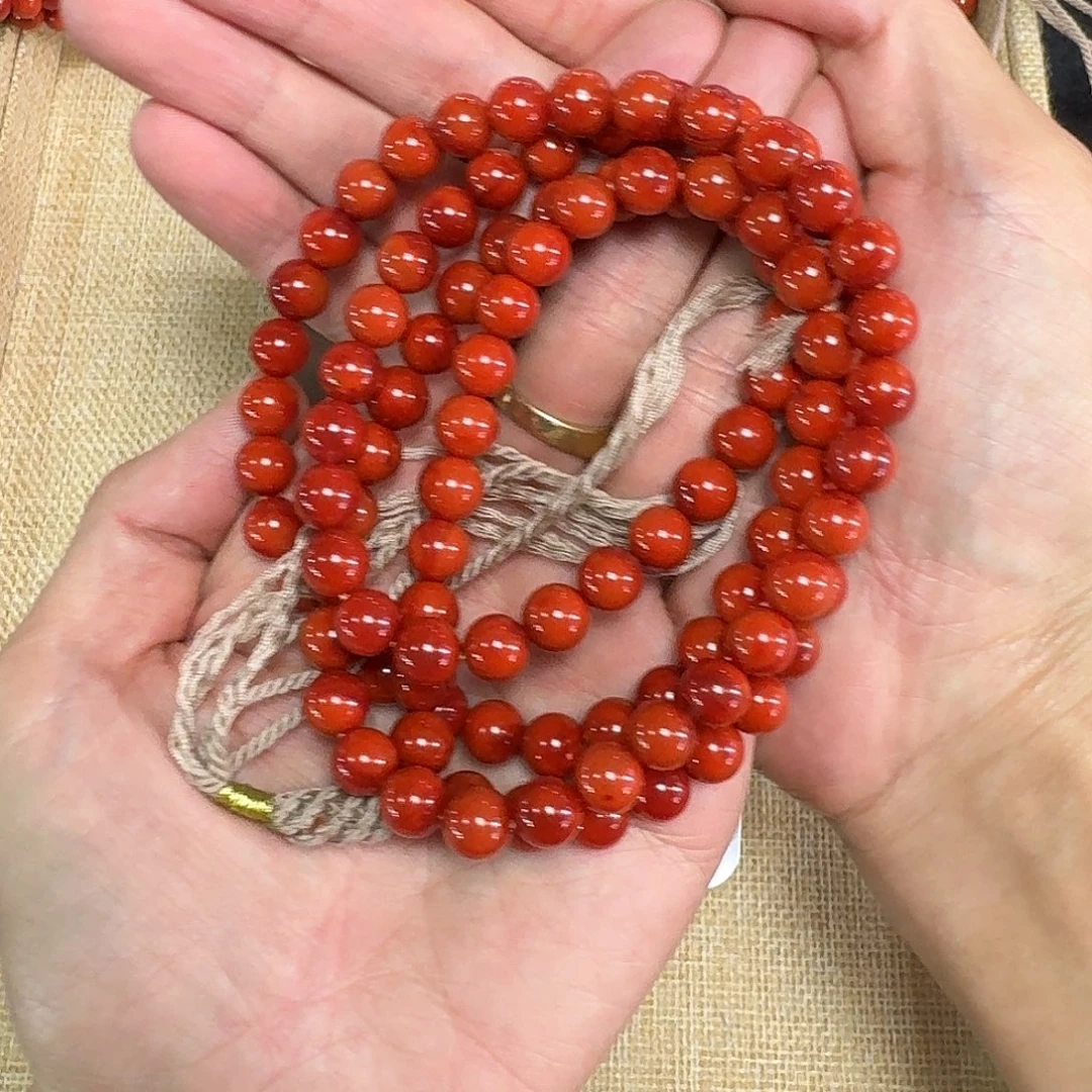 森***木南红玛瑙未镶嵌手链项链多圈原矿瓦西高品质柿子锦色8加
