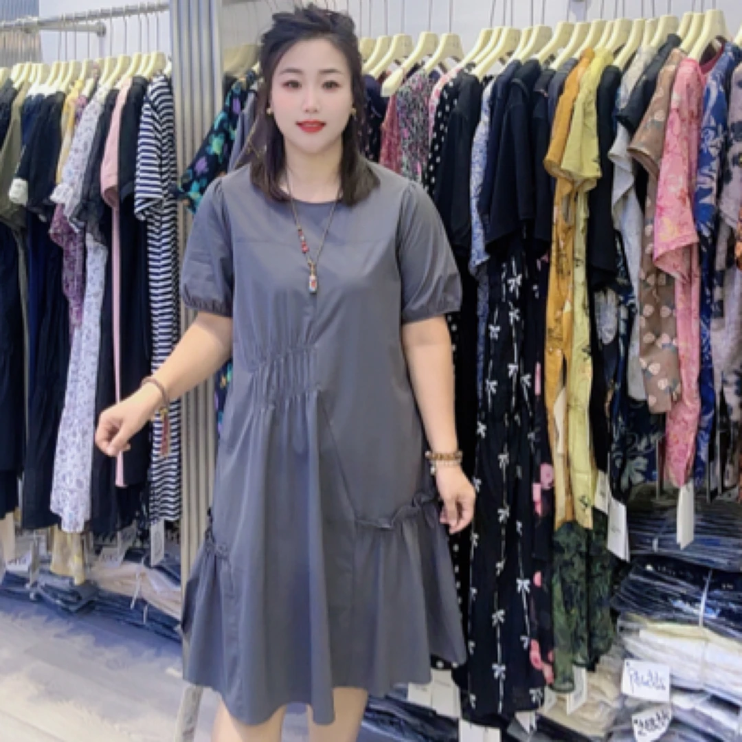 52780不规则捏褶收腰显瘦休闲连衣裙