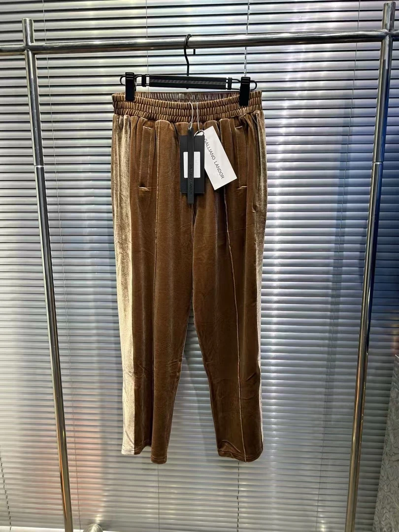 全新未使用 GALLIANO LANDOR 天鹅绒侧边条纹 裤脚拉链卫裤/全新