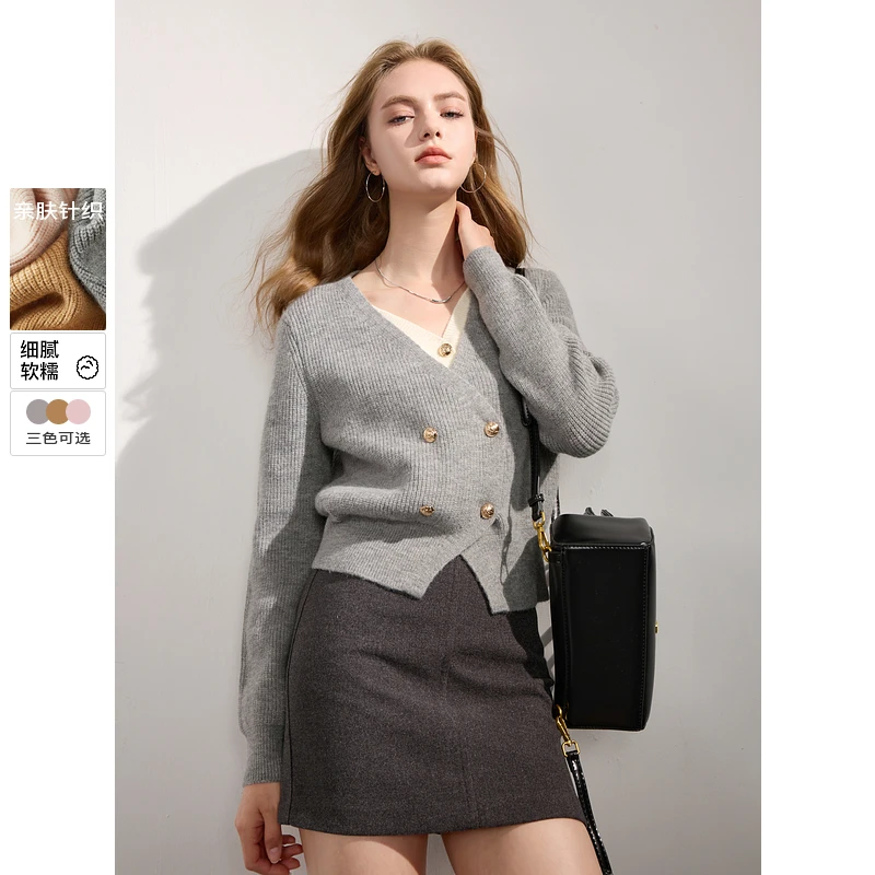 【大瑶专享】D394Z6007M00三彩2024冬季新款假两件针织衫V领dbq
