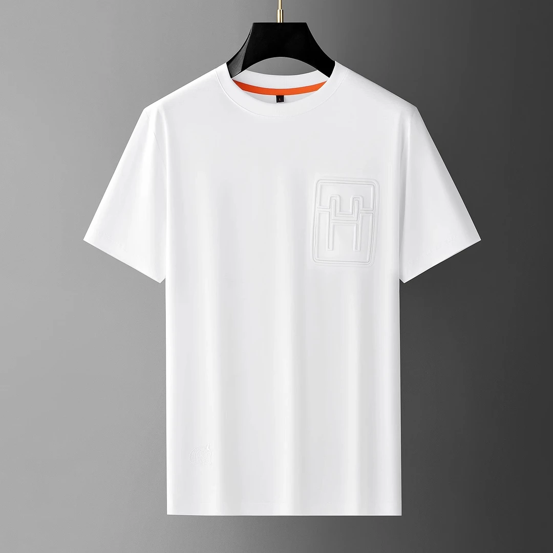 夏季轻奢时尚潮牌立体压胶字母百搭纯色t恤男士修身圆领短袖t恤衫