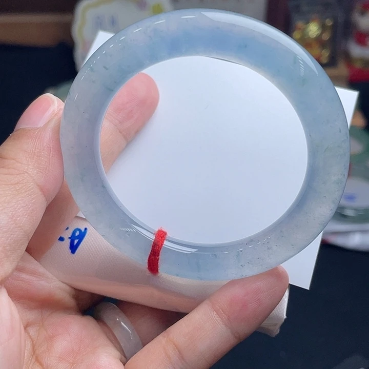 翡翠未镶嵌手镯51.5圆条冰胶蓝底