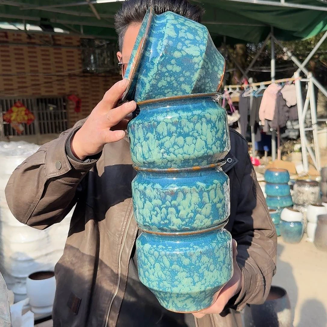 紫砂花盆口15高14（四个雪花绿直筒罐罐