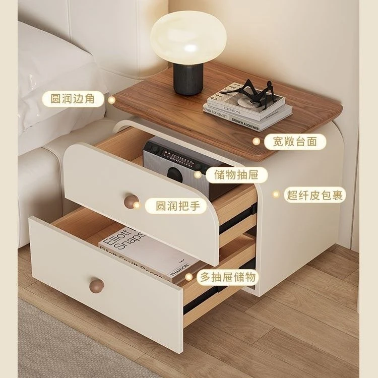 【优质厂家】免安装全实木床头柜中古奶油风意式极简小户型简约现代