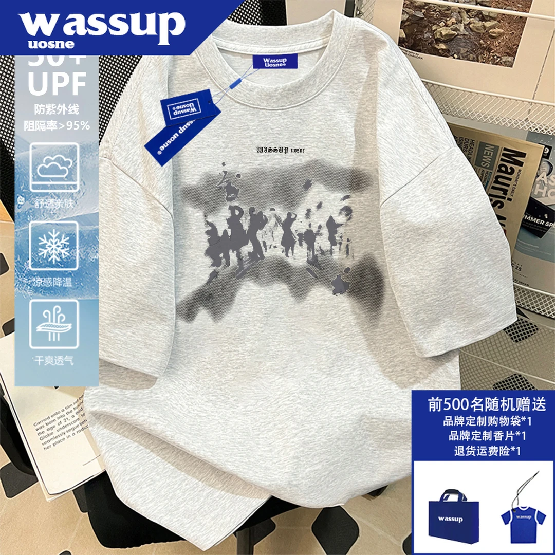 美式潮牌夏季新款直喷工艺印花短袖t恤男防晒亲肤百搭慵懒感上衣