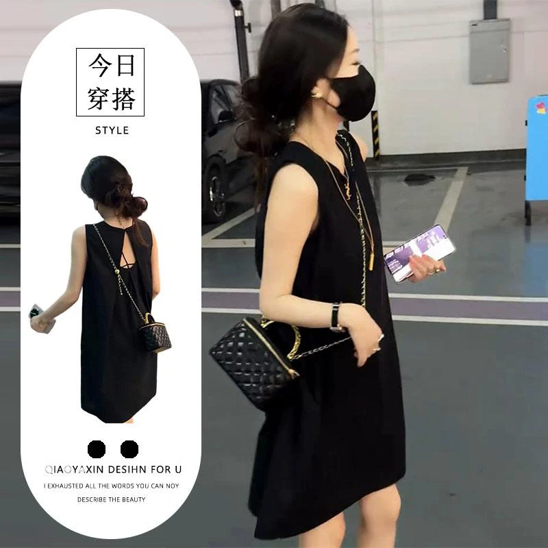 法式镂空露背无袖连衣裙女夏2025新款宽松度假休闲显瘦背心中长款