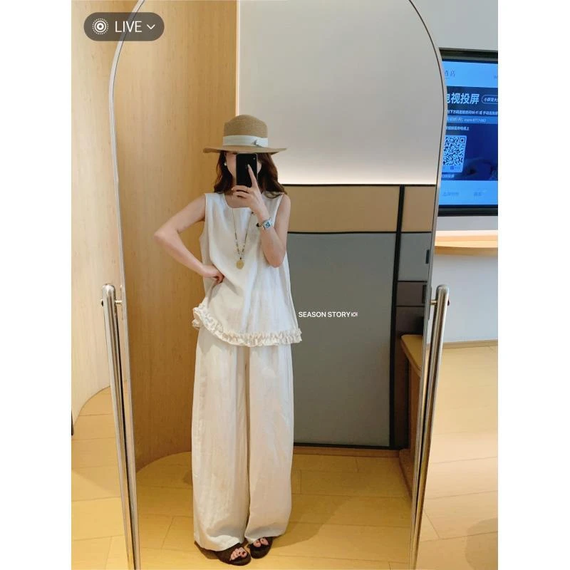 SS/SEASON STORY 显瘦亚麻轻奢高级感设计感木耳边无袖上衣衬衫