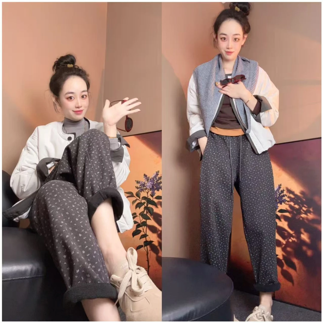 【鑫鑫】2025原创韩系治愈一体加厚小碎花休闲显瘦百搭裤