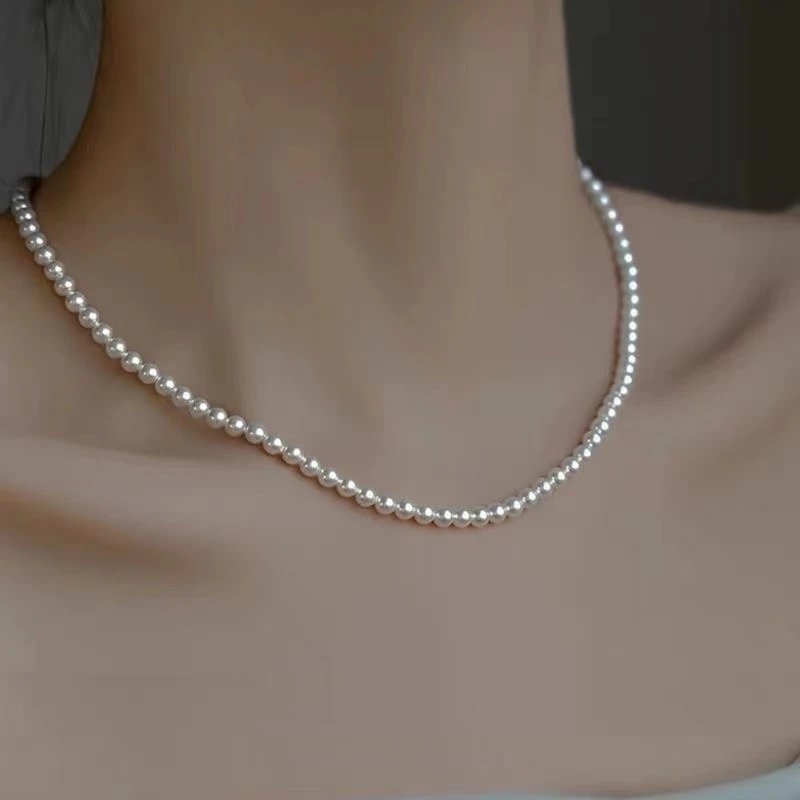 链子925银仿珍珠 贝珠仿珍珠项链S925银扣项链--卡3mm