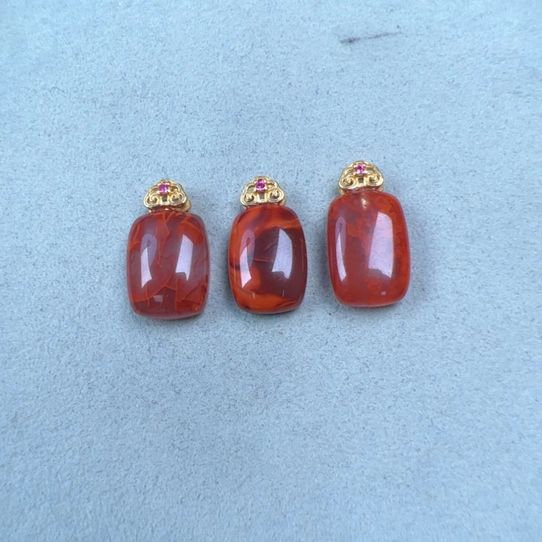 南红玛瑙银S925镶嵌（飘花火焰无事牌15*10mm发一