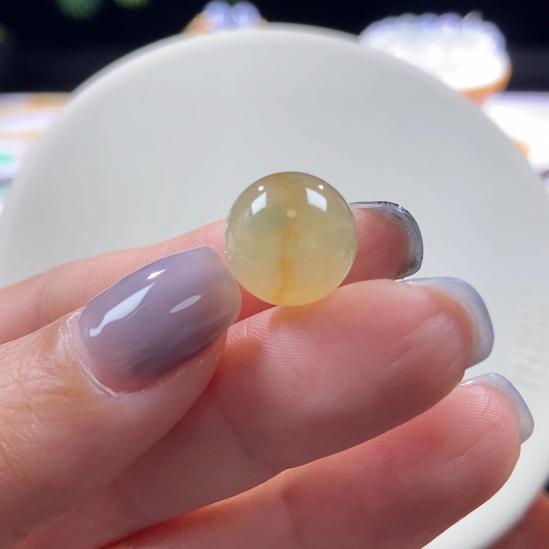 翡翠未镶嵌颈饰冰黄翡飘花珠13mm