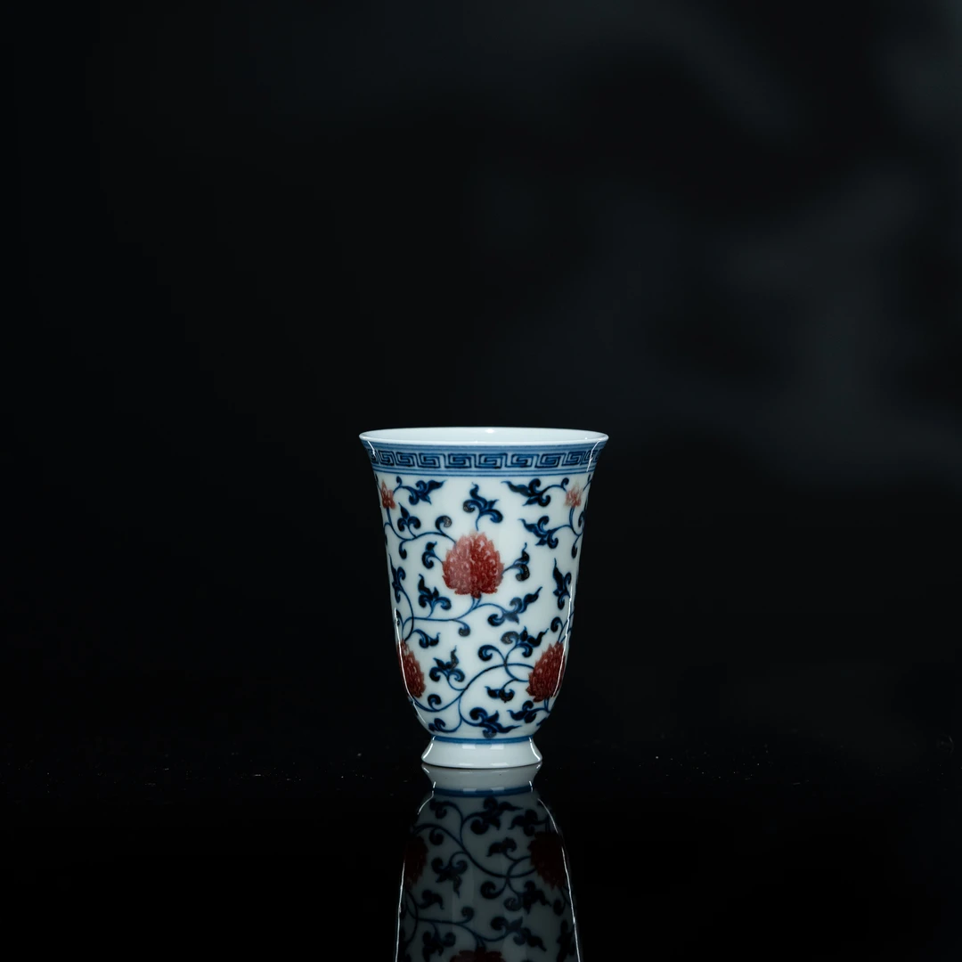 屹朴 青花釉里红缠枝莲花闻香杯 70cc 景德镇瓷器