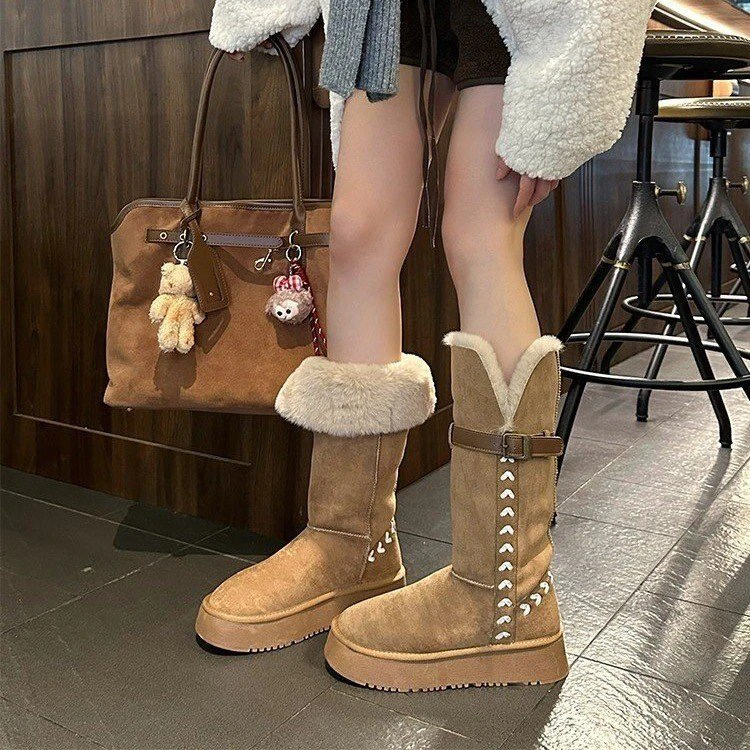 自留定制刺绣雪地靴女2025新款冬季两穿厚底不过膝长筒靴加绒棉靴