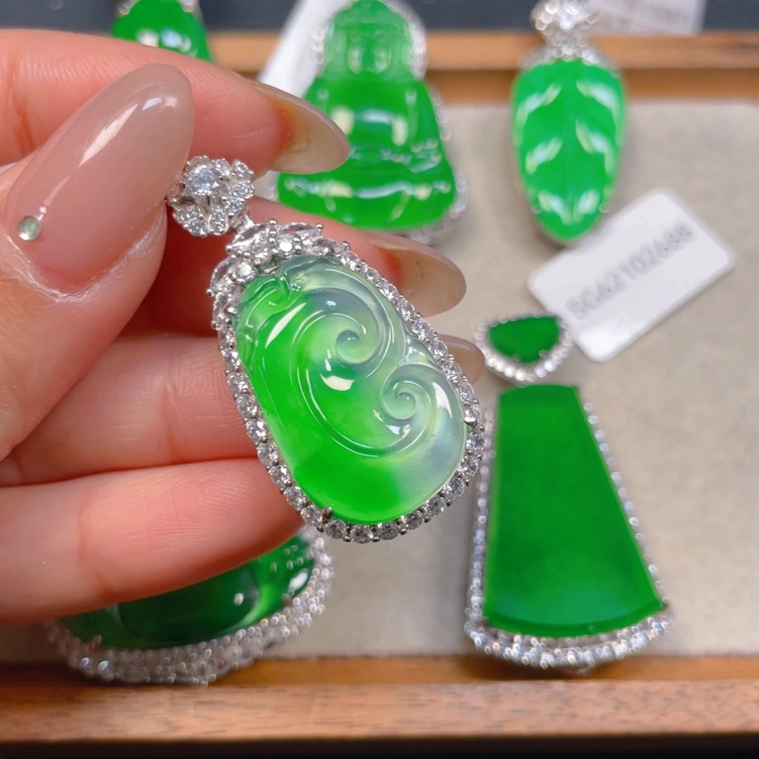 翡翠银S925镶嵌挂件