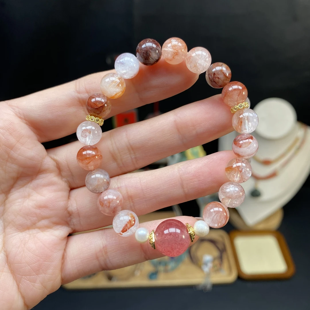 【红胶花8.7m手串】A627搭配草莓晶路路通手串百搭时尚精致女款