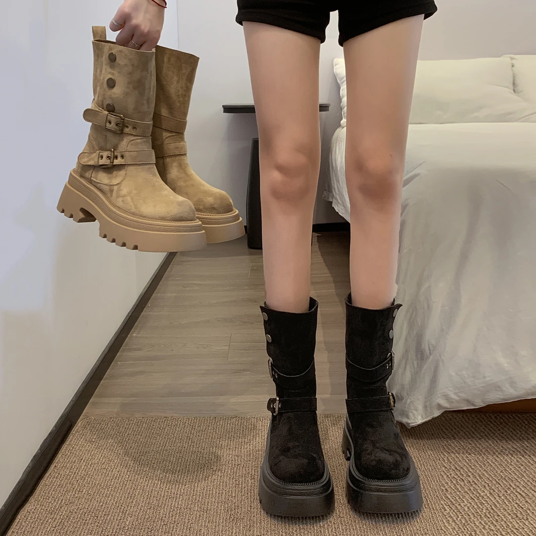 贾不假短靴女款2025新款夏季复古显瘦百搭厚底英伦风美拉德马丁靴