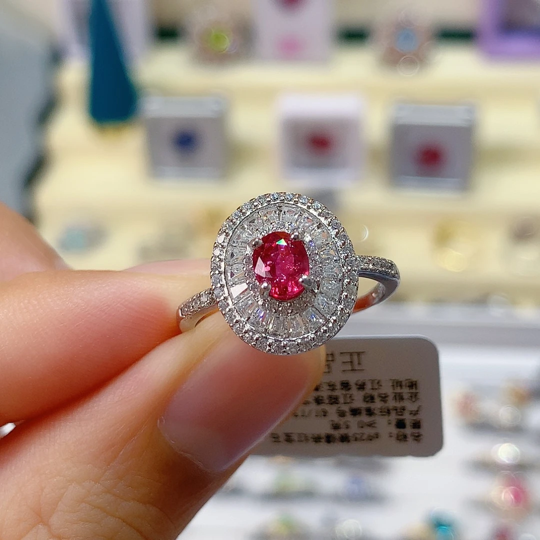 戒指红宝石银S925镶嵌