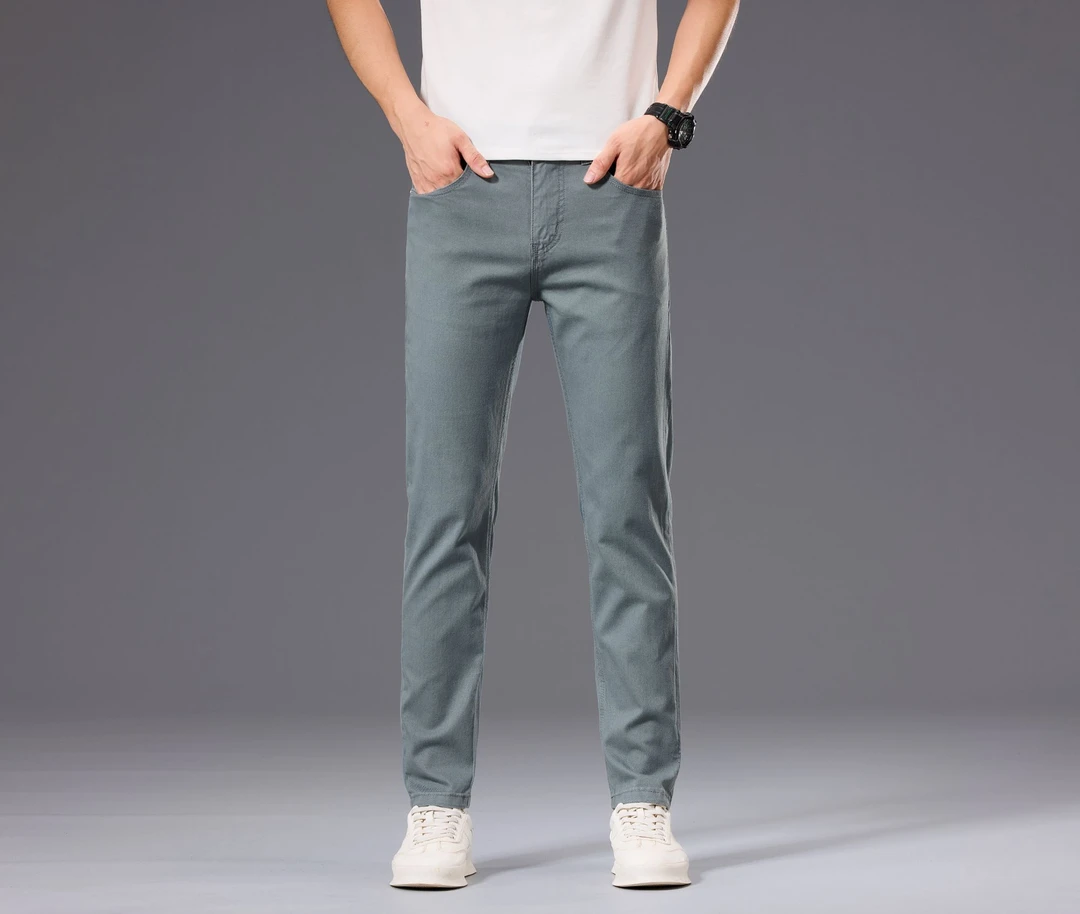 YUANNIU/原牛夏季薄款顶奢潮流百搭弹力高端修身小直筒男士牛仔裤