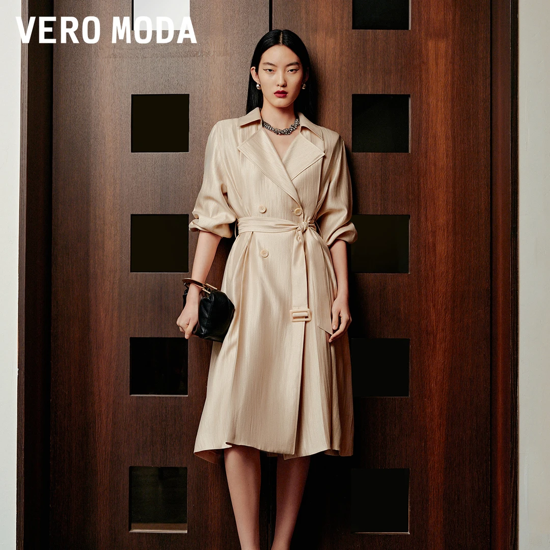Vero Moda风衣女春游出行小众洋气炸街光泽感面料双排325121009