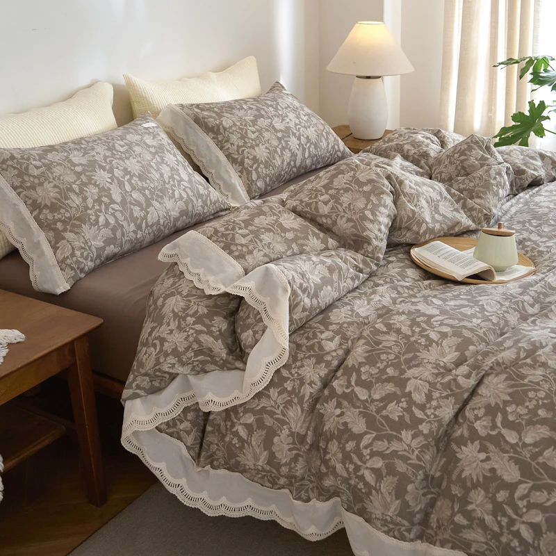 不掉毛不缩水2025新款100%全棉纯棉水洗磨毛四件套床笠款
