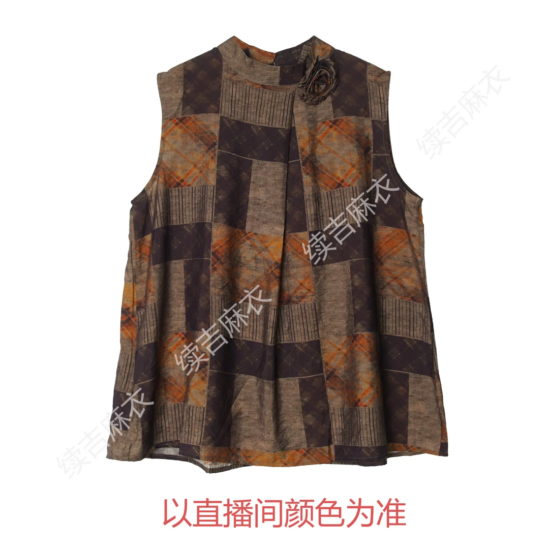 夏-续吉麻衣25-1440【暮雨而桐】花朵复古百搭宽松文艺无袖衬衫