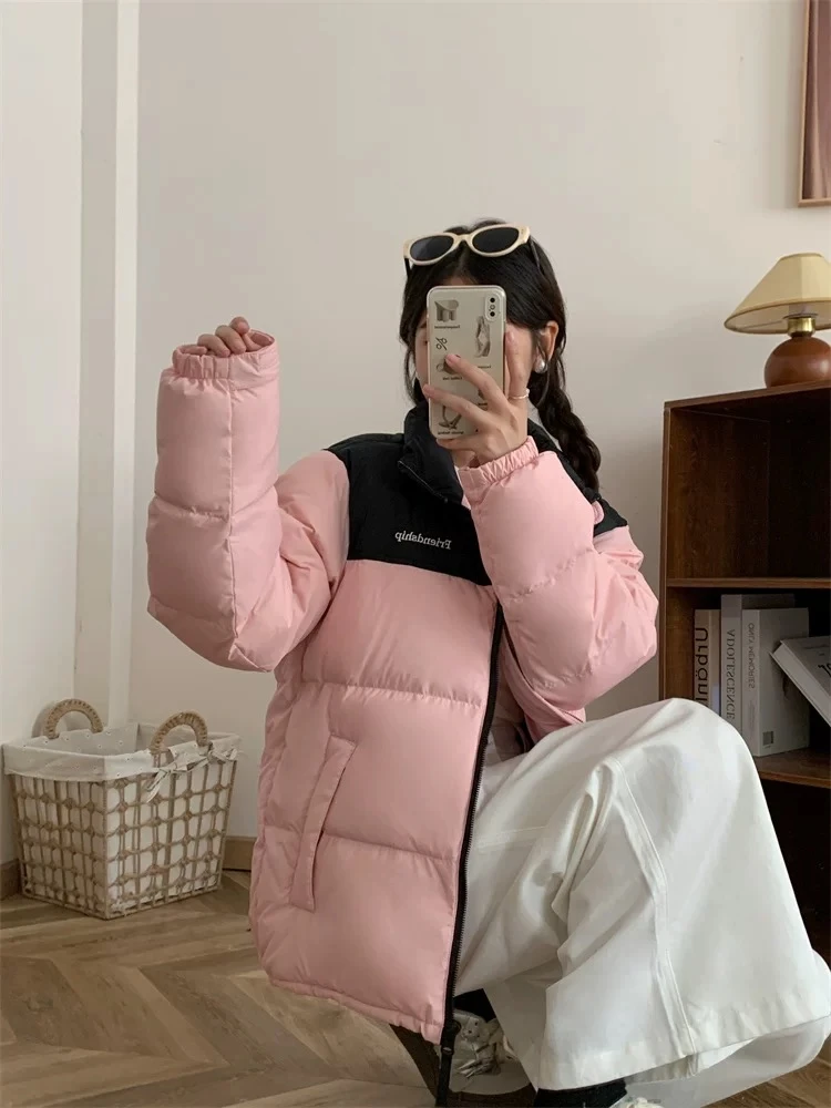 小个子面包服90鸭绒2025新款羽绒服短款男女同款拼色休闲情侣