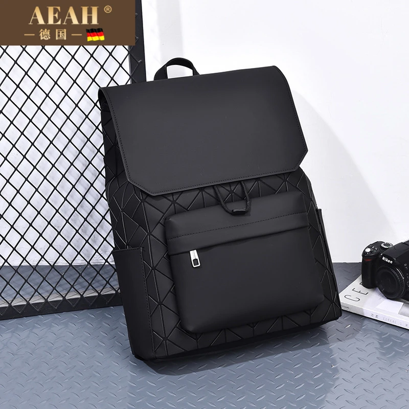 AEAH2025防水新款双肩包男潮牌菱格背包大容量学生书包时尚男潮流
