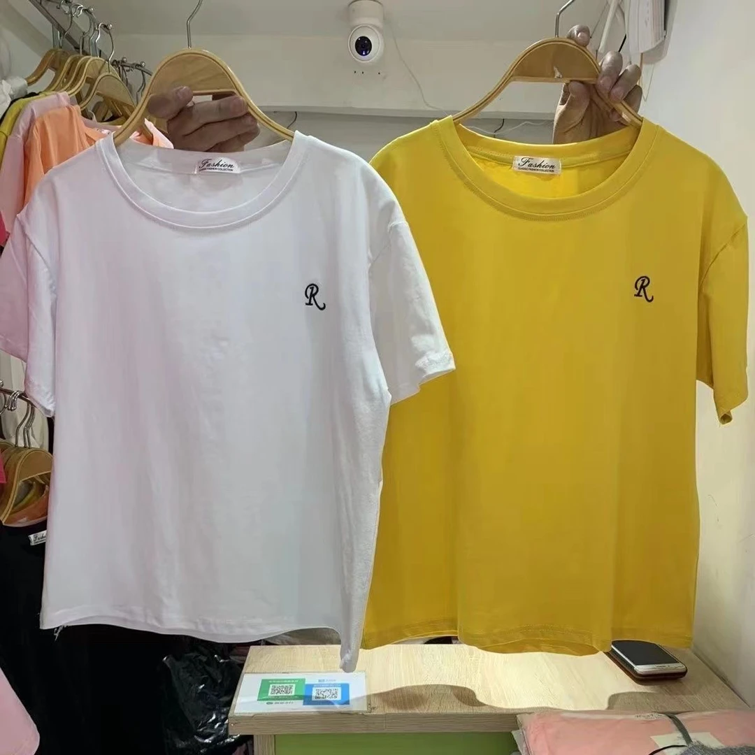 刺绣短袖圆领字母多色短袖T恤时尚白色女款休闲学生半袖打底衫