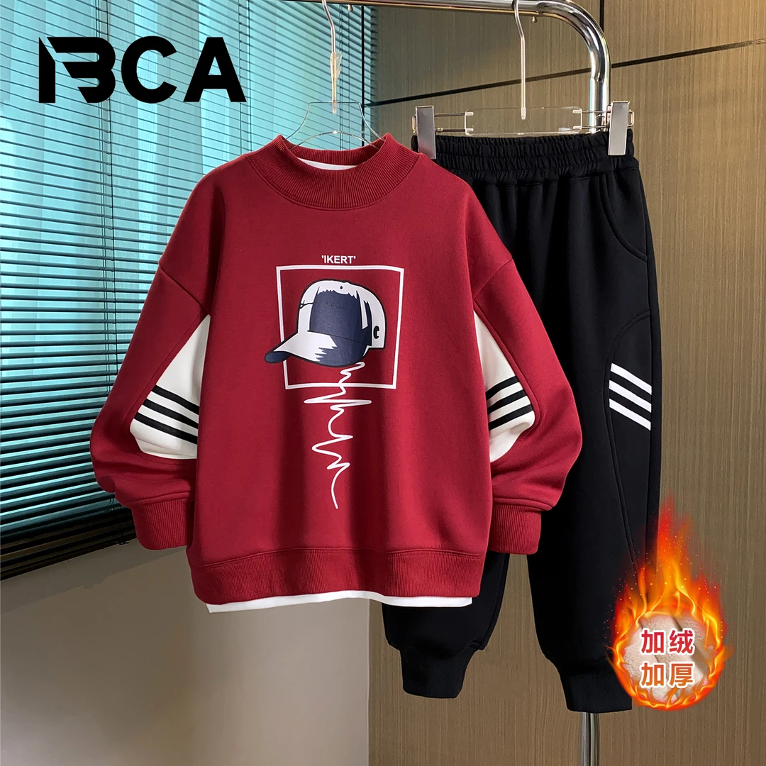 BCA【加绒加厚】男童休闲秋冬加绒休闲潮酷长袖套装DF-套装3762