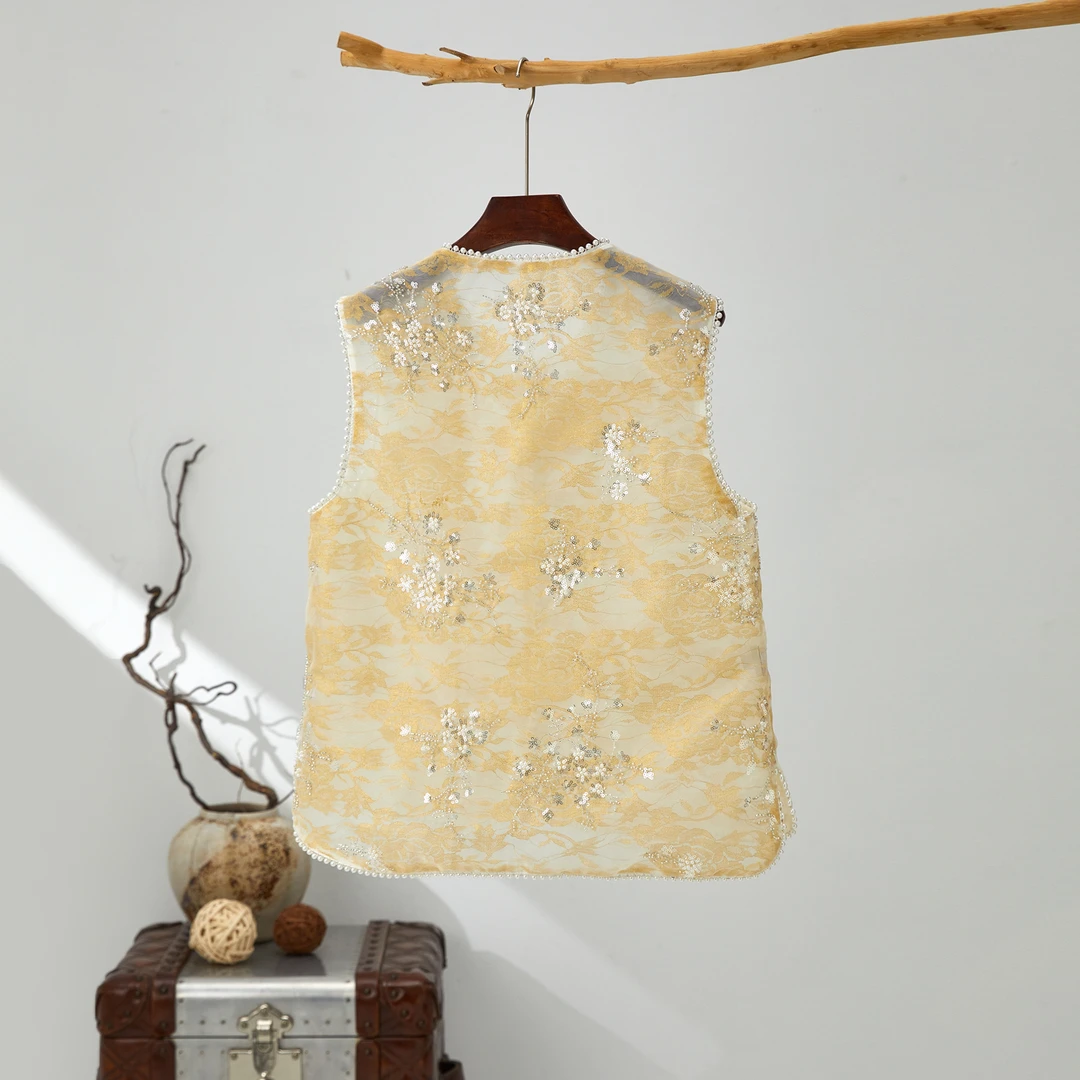 新中式国风薄款薄款马甲女2025年夏季新款重工亮片刺绣背心外套