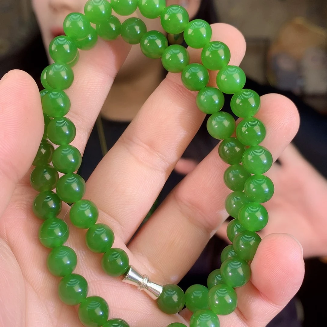 吊坠(不含链)银S925镶嵌和田玉（碧玉）项链