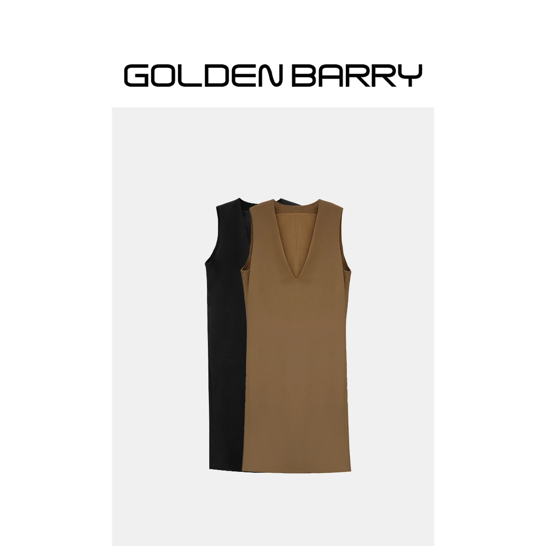 GOLDENBARRY|307075高级简约百搭时尚显瘦深U领无袖气质【瑕疵】