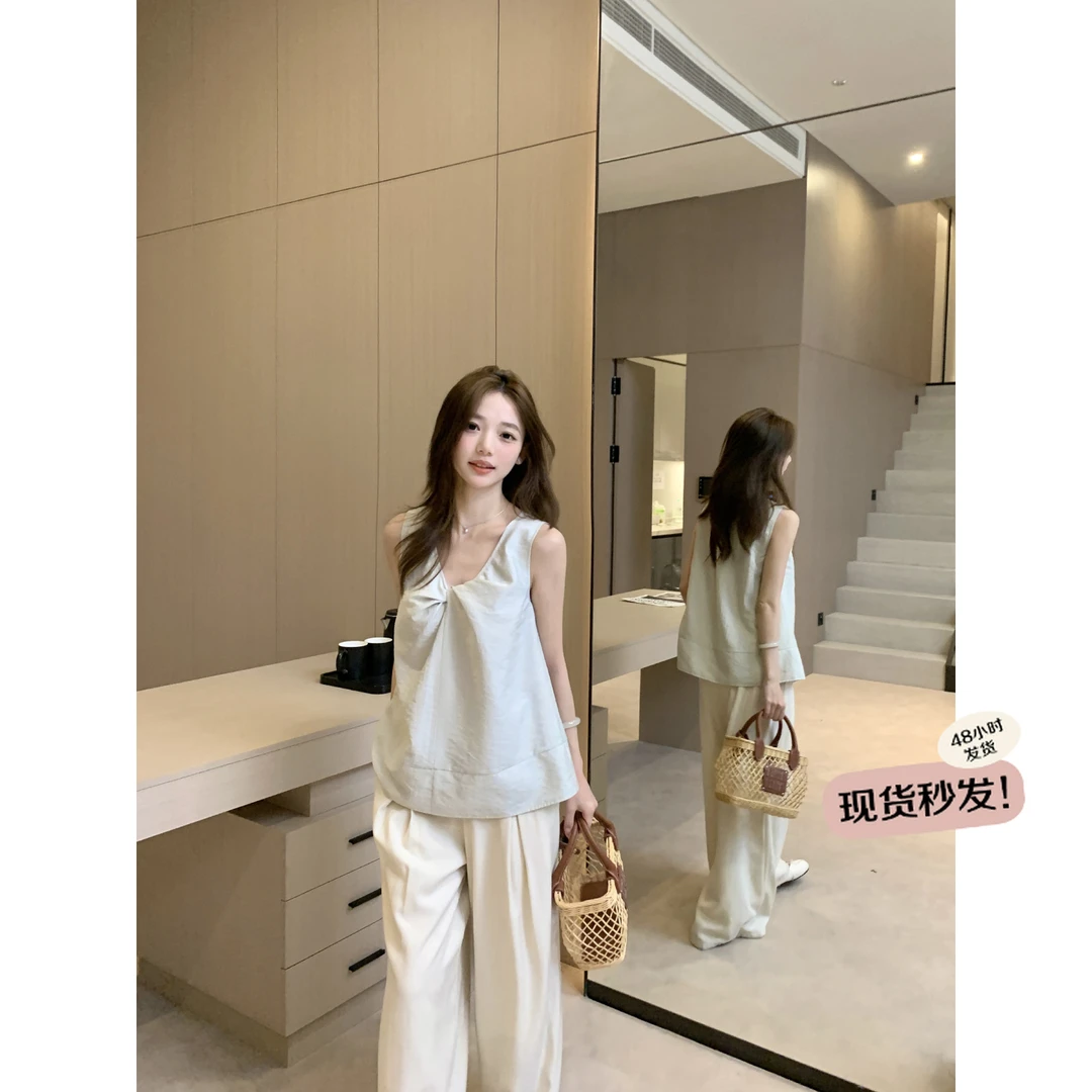 万万不熬夜【香草冰淇淋】小众设计湖蓝色扭结T恤宽松百搭气质上衣