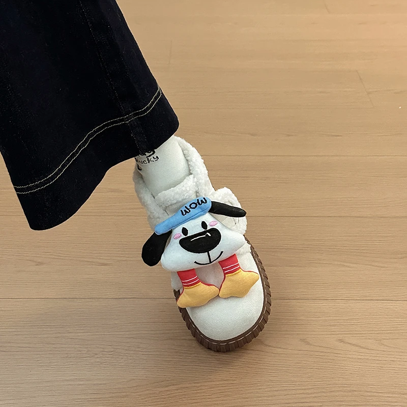 可爱毛绒玩偶勃肯包头棉鞋女软底防滑一脚蹬雪地靴子2025秋冬新款
