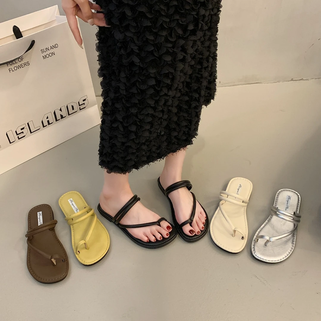 两穿平底套趾拖鞋女夏季外穿韩版简约仙女风配裙子沙滩罗马凉鞋女