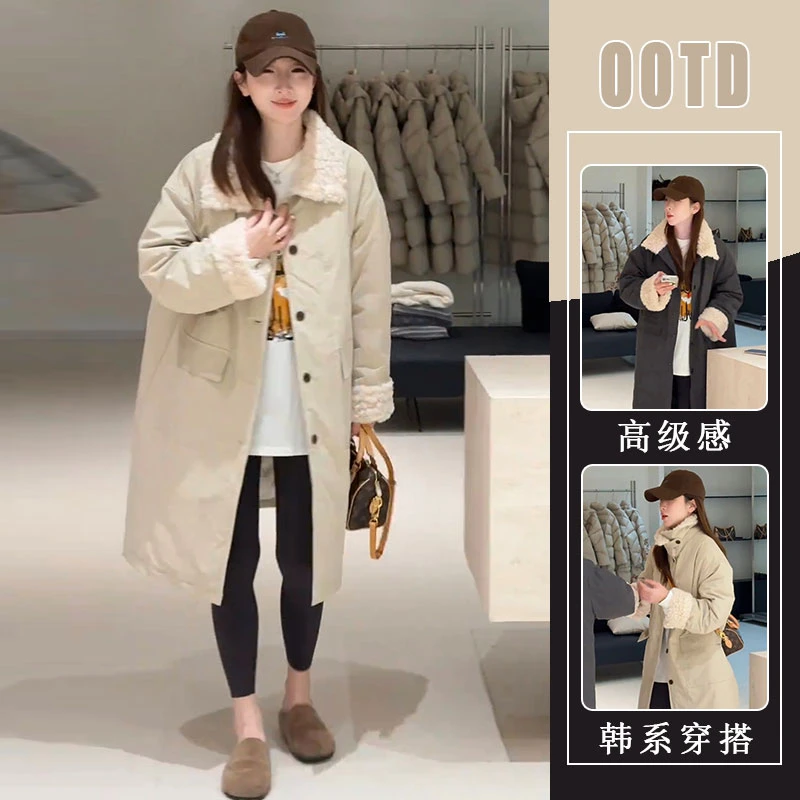 韩系时尚减龄毛领风衣女2025冬季新款加厚保暖中长款舒适百搭外套