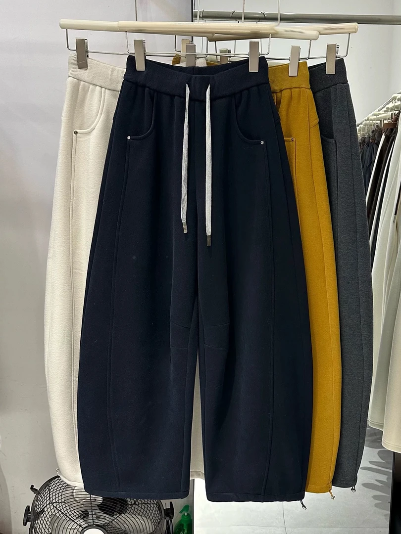 【冬款加绒加厚】2025冬款加绒松紧腰休闲裤百搭阔腿弯刀裤女