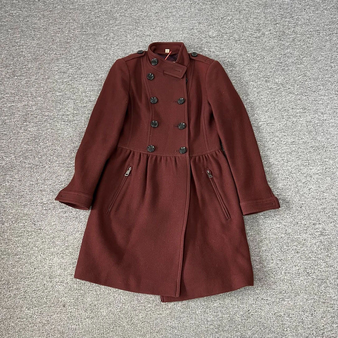 99新 BURBERRY/博柏利 红色 双排扣 羊毛大衣 UK6