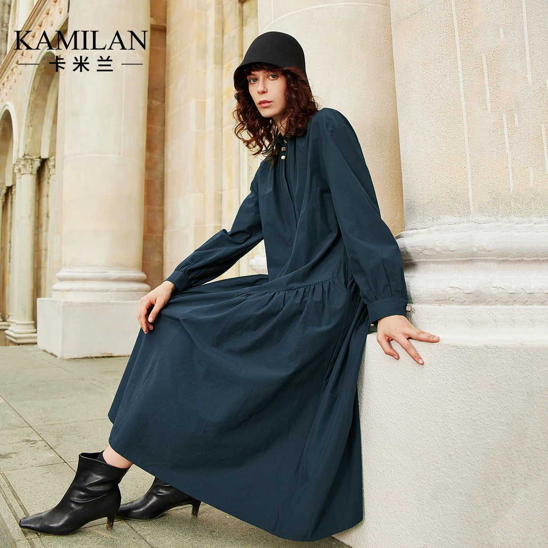 卡米兰法式气质高腰显瘦连衣裙女2025秋季新款流行大方得体衬衫裙