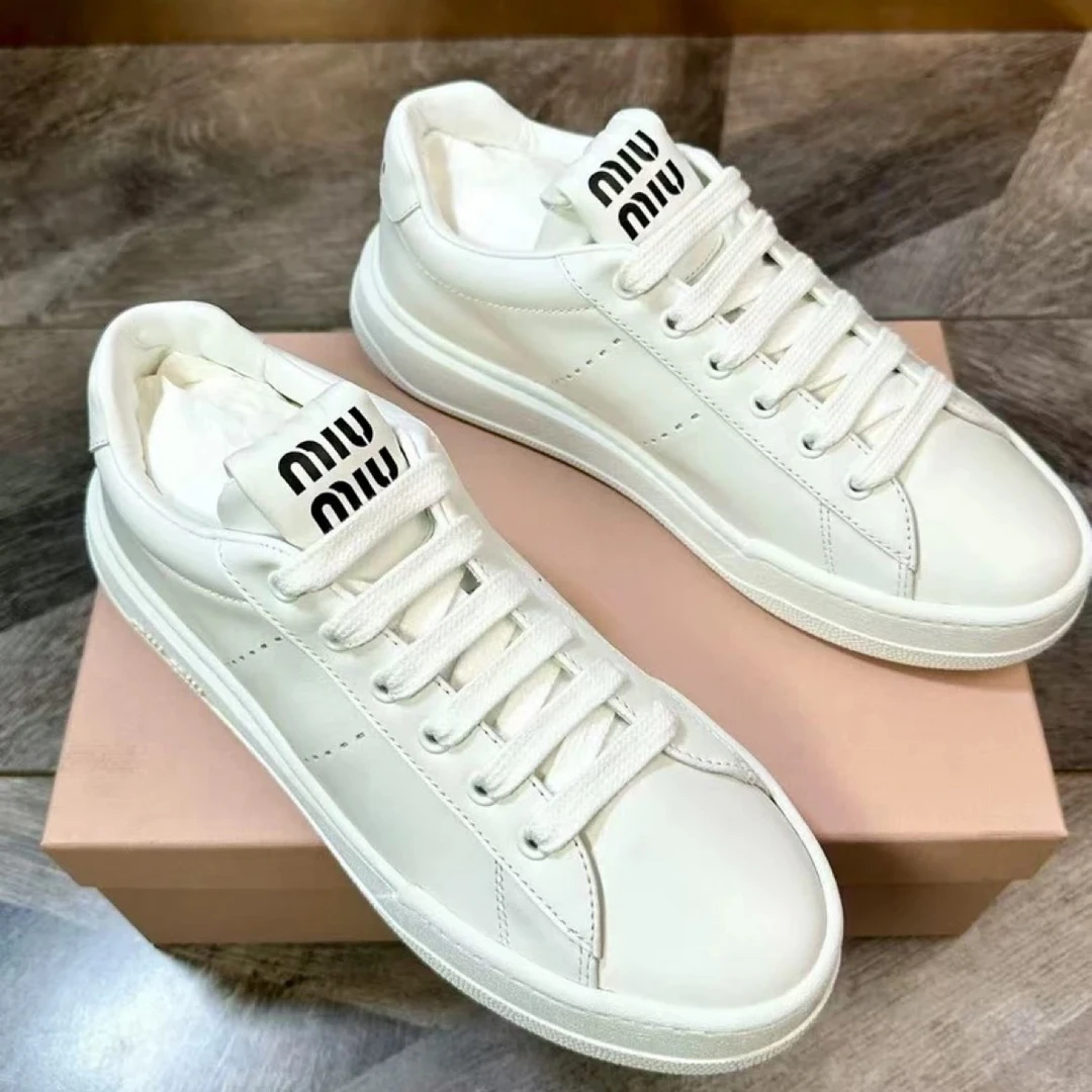 未使用 MIU MIU/缪缪 缪缪经典白色绑带运动鞋38