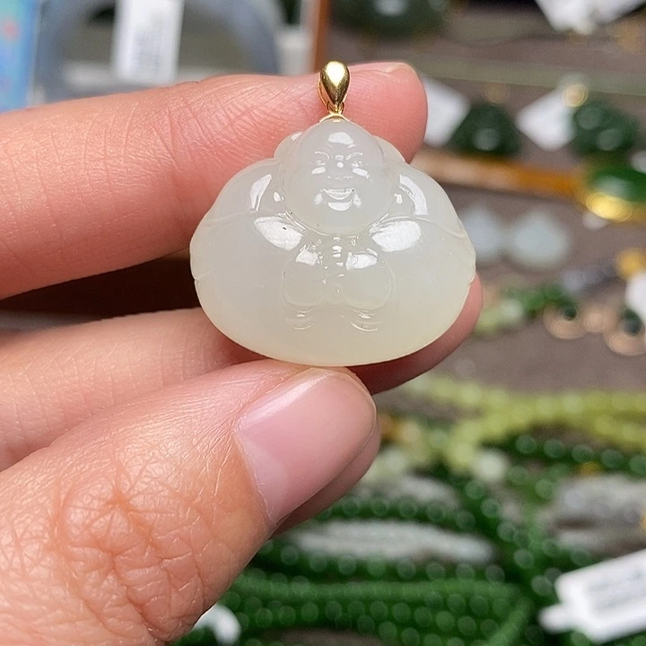 和田玉18K金镶嵌颈饰