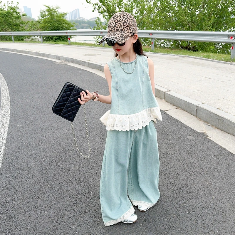 女童牛仔套装2025夏季新款儿童夏装女大童韩版无袖背心裤子两件套